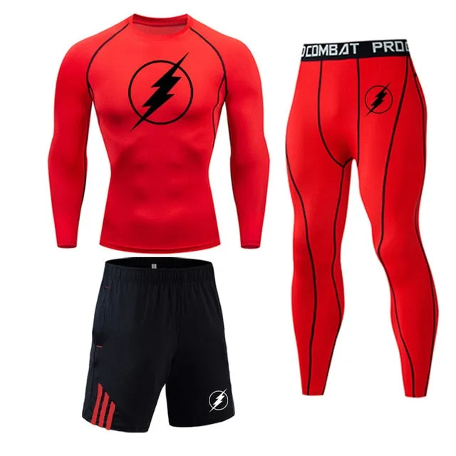 Super hero flash Quick-drying Compression Men Sports Suit