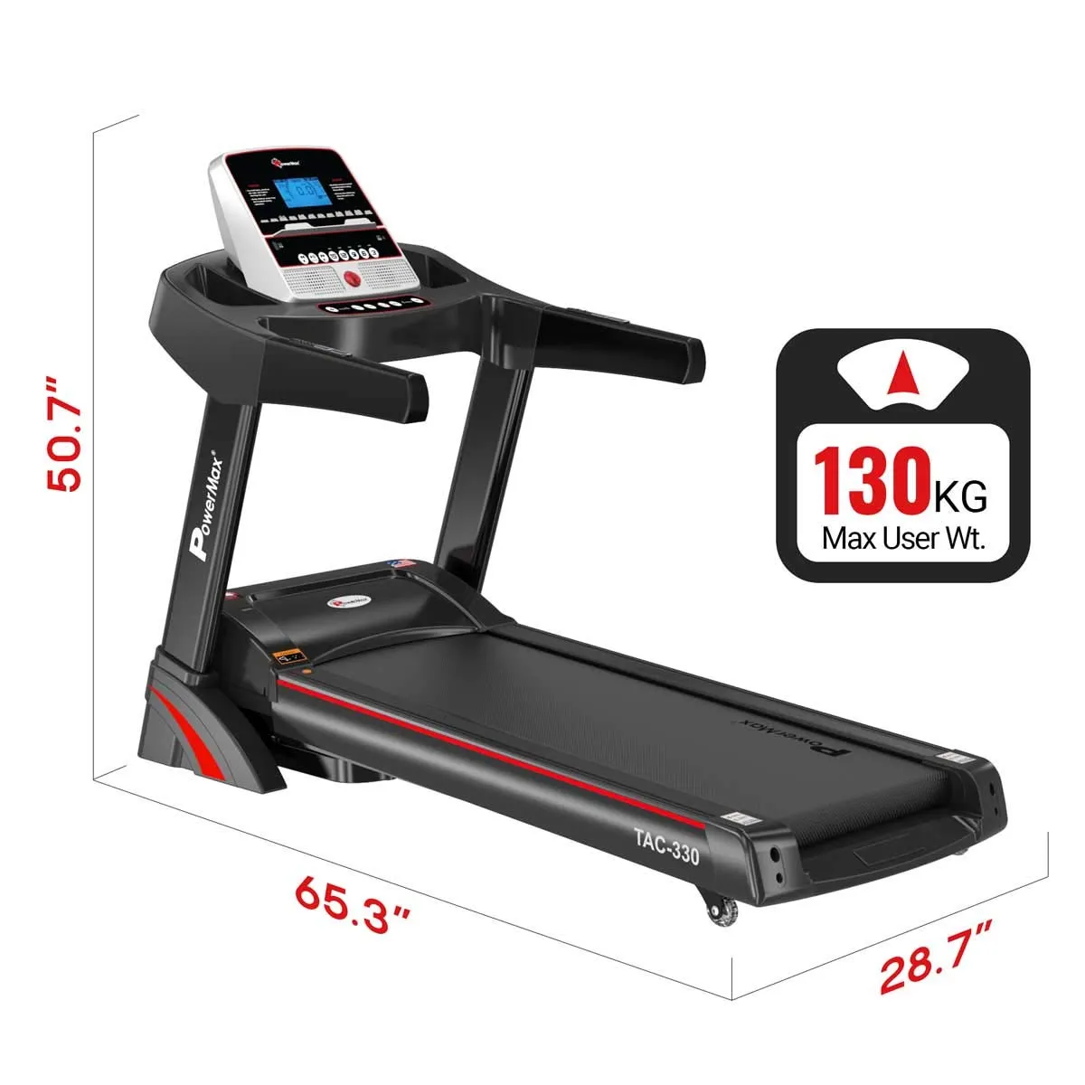 TAC-330 (6HP) Motorised Treadmill for Home [Speed:15kmph | Max User Weight:130kg | Foldable | 12 Workout Programs | MP3] Free Installation Assistance & Demo - 3 Year Motor Warranty