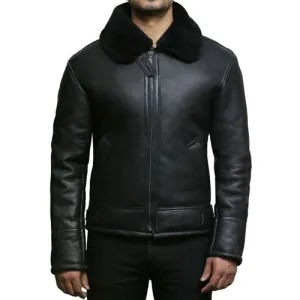 Tailor Made Men's Genuine Black Sheepskin Leather Flying Pilot Stylish Jackets Coat