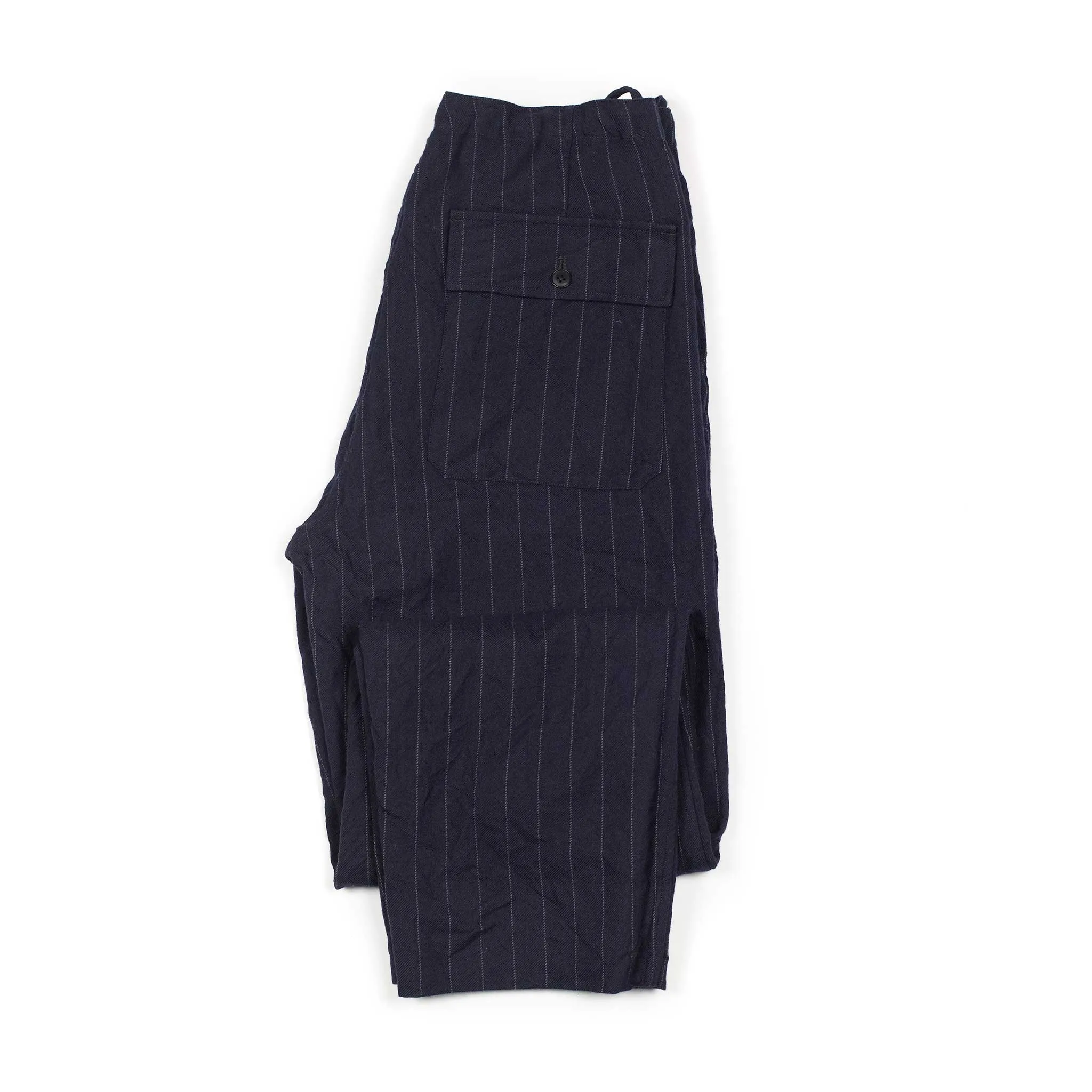 Take Easy baker pants in navy chalkstripe wool gabardine