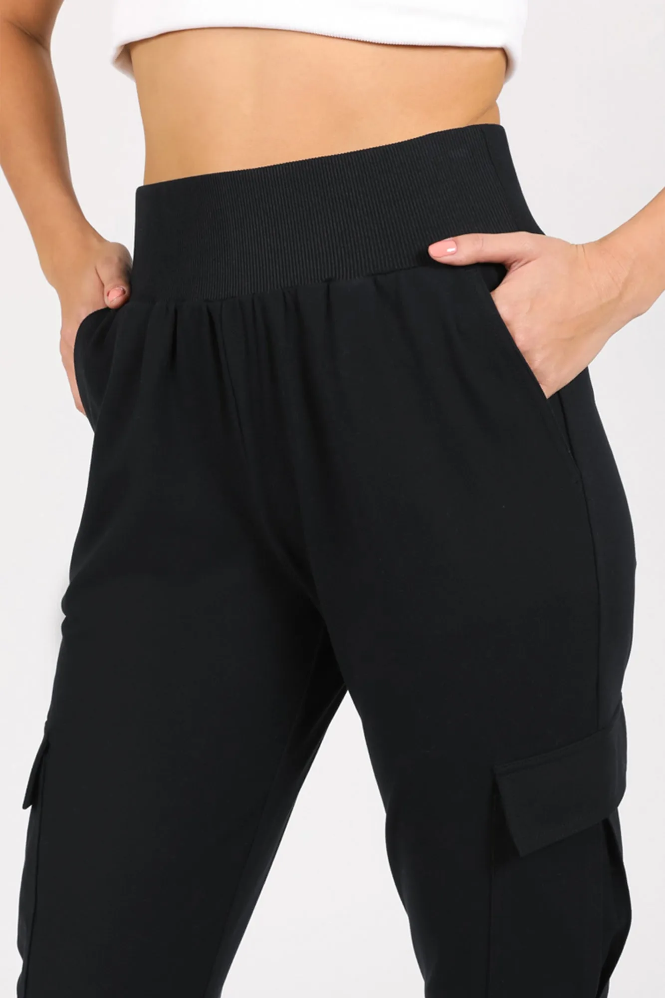 The Ribbed Waist Cargo Jogger - Black