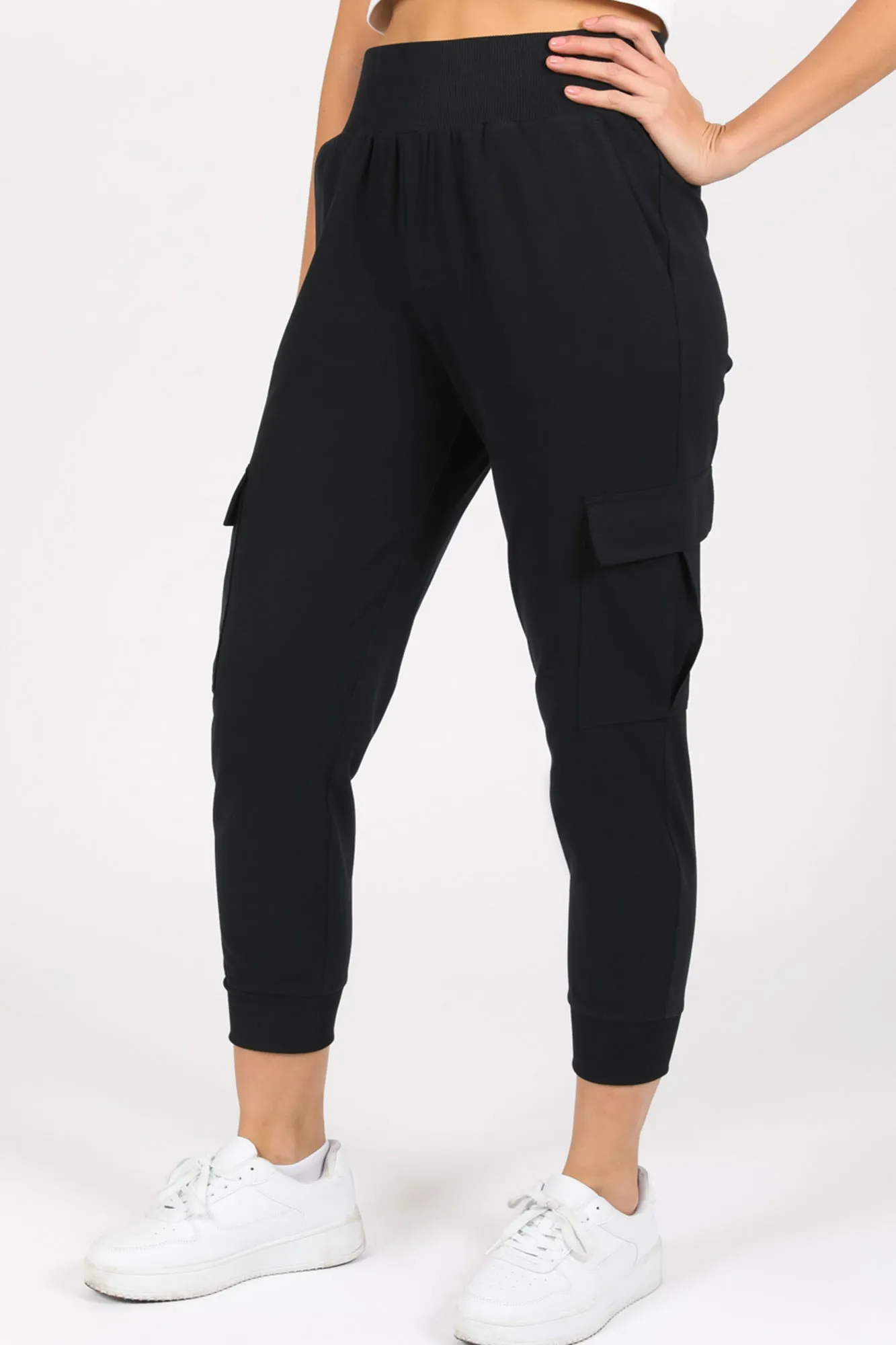 The Ribbed Waist Cargo Jogger - Black