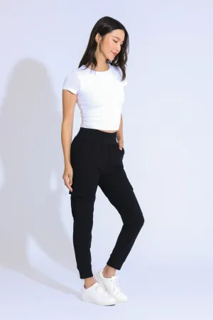 The Ribbed Waist Cargo Jogger - Black