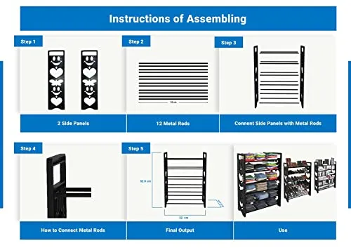 TNT THE NEXT TREND Delta Premium 6 shelf Plastic And Steel Shoe/chappal/Book/Clothes Rack/Stand/For Home (24 Pairs), Large Size