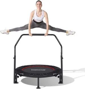 Toncur 40" Foldable Mini Trampoline, Fitness Rebounder with 5 Levels Adjustable Foam Handle for Adults or Kids Workout, Exercise Bounce for Indoor/Garden, Max Load 330 Lbs(6 Suction Cups Included)