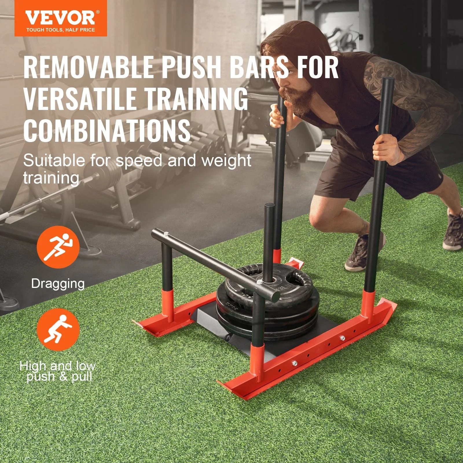 Vevor Weight Training Sled Steel Push-Pull Power Sled with Handle Fits 1" and 2" Weight Plate New