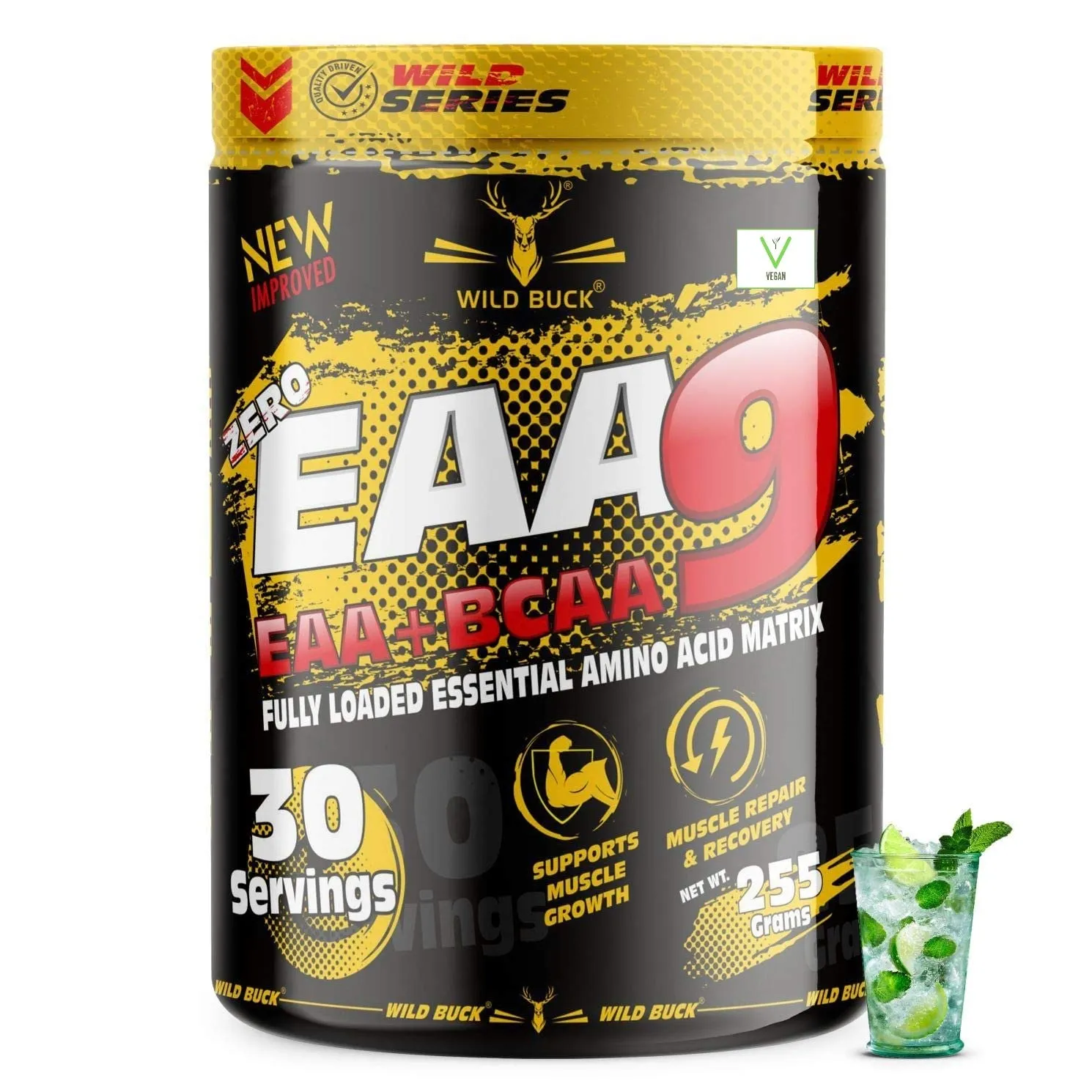 WILD BUCK EAA (Essential Amino Acids) Best For Intra-Workout/Post-Workout Advanced Formula [30 Servings, 255gm] (BCAA EAA) (Virgin Mojito)