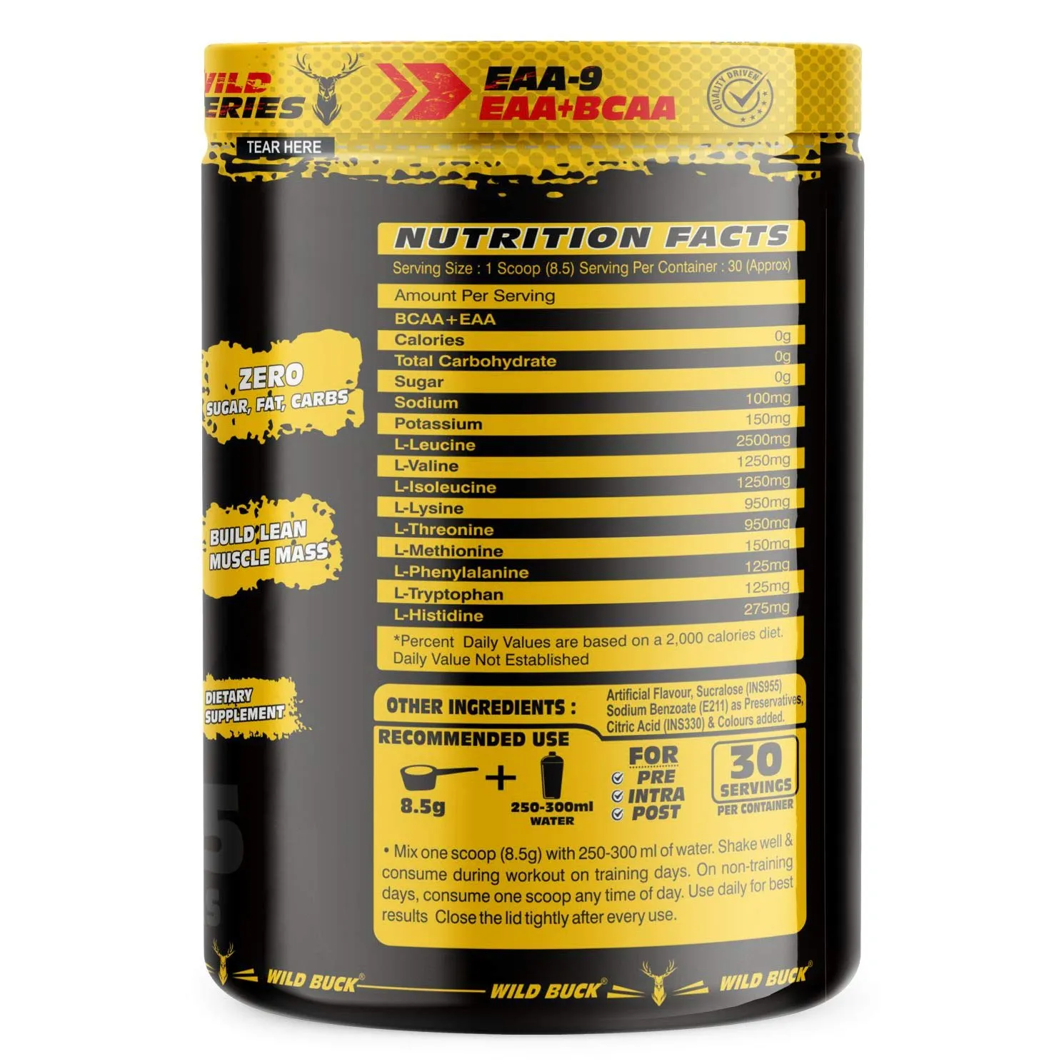 WILD BUCK EAA (Essential Amino Acids) Best For Intra-Workout/Post-Workout Advanced Formula [30 Servings, 255gm] (BCAA EAA) (Virgin Mojito)