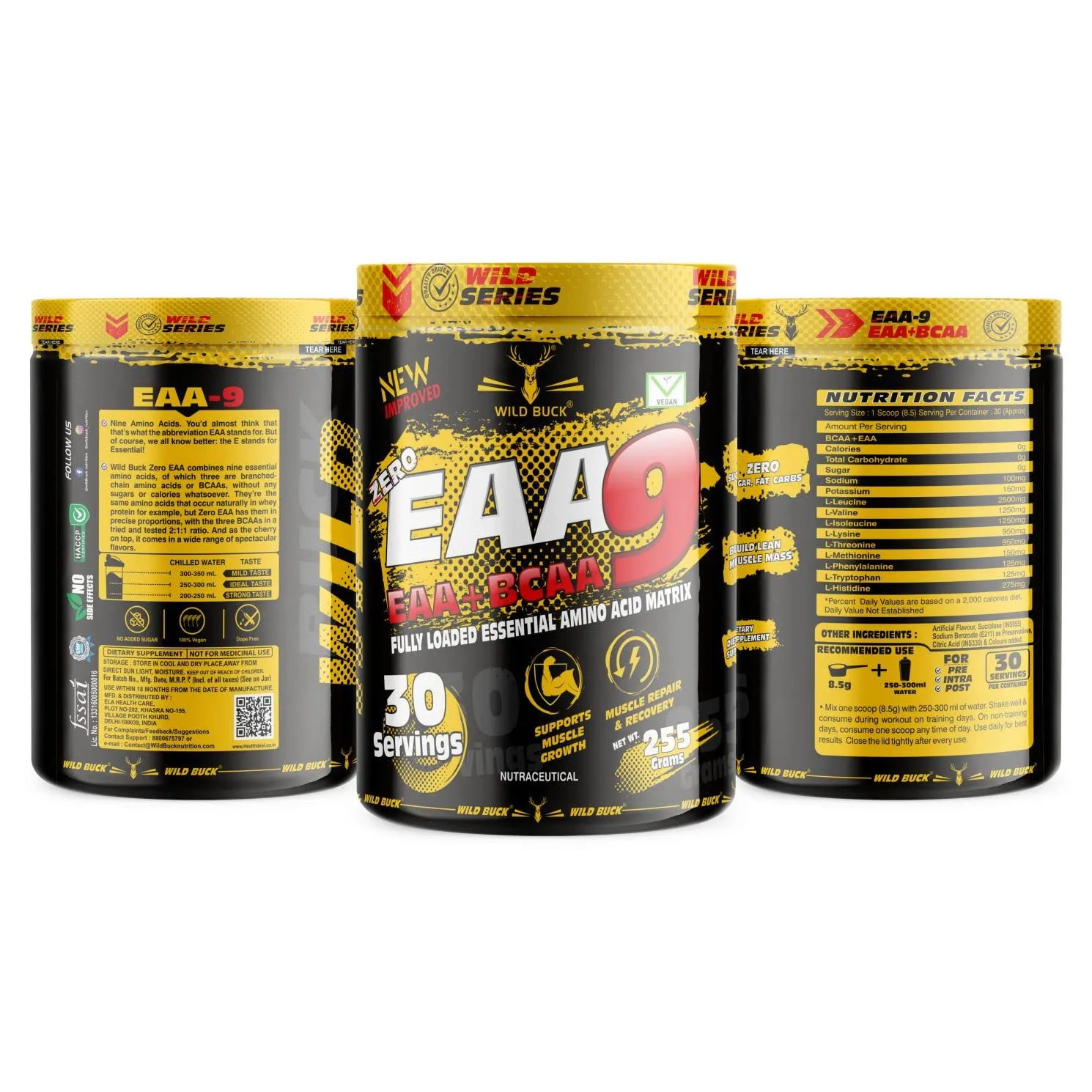 WILD BUCK EAA (Essential Amino Acids) Best For Intra-Workout/Post-Workout Advanced Formula [30 Servings, 255gm] (BCAA EAA) (Virgin Mojito)