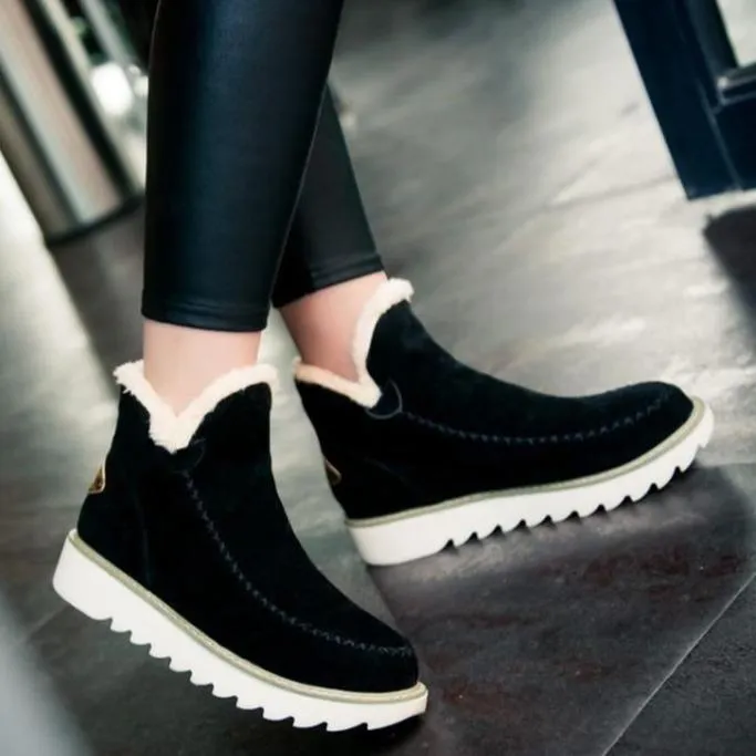 Winter Ankle Boots Fur Lining Flat Heel Boots For Women