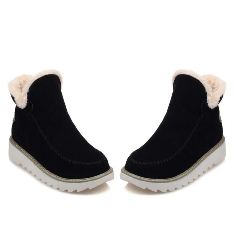 Winter Ankle Boots Fur Lining Flat Heel Boots For Women