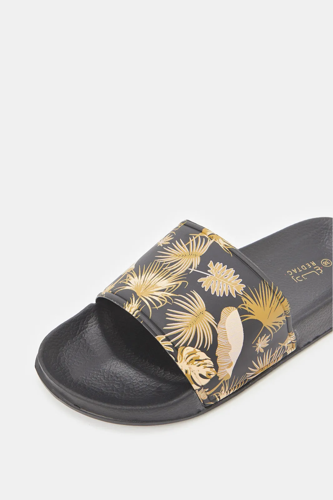 Women Black Print Slides