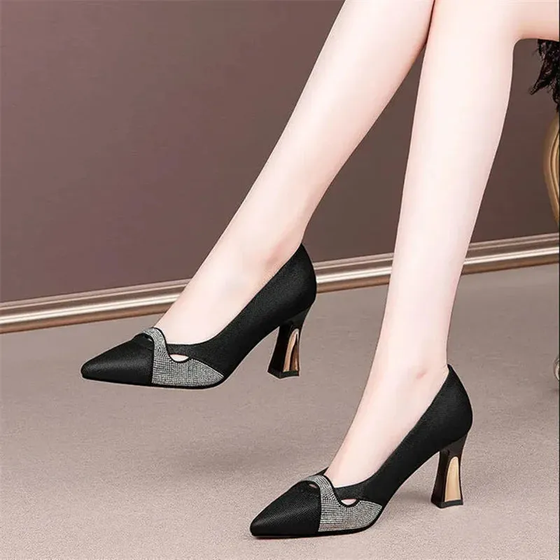 Women Classic Navy Blue Crystal Shining High Heel Shoes Lady Spring & Summer Comfort Stylish Pumps Mulheres De Salto Alto E357