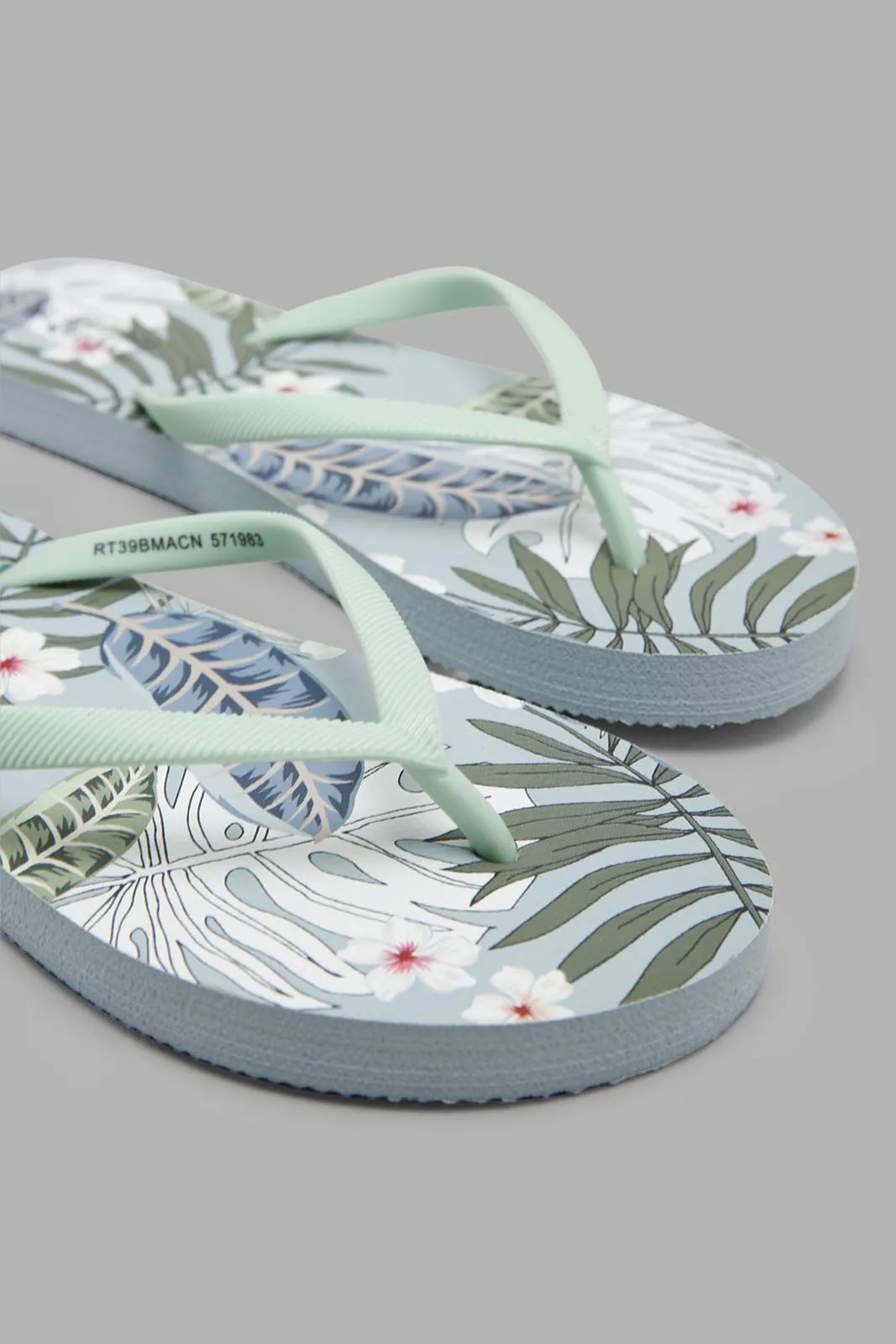 Women Mint Floral Print Flip Flop