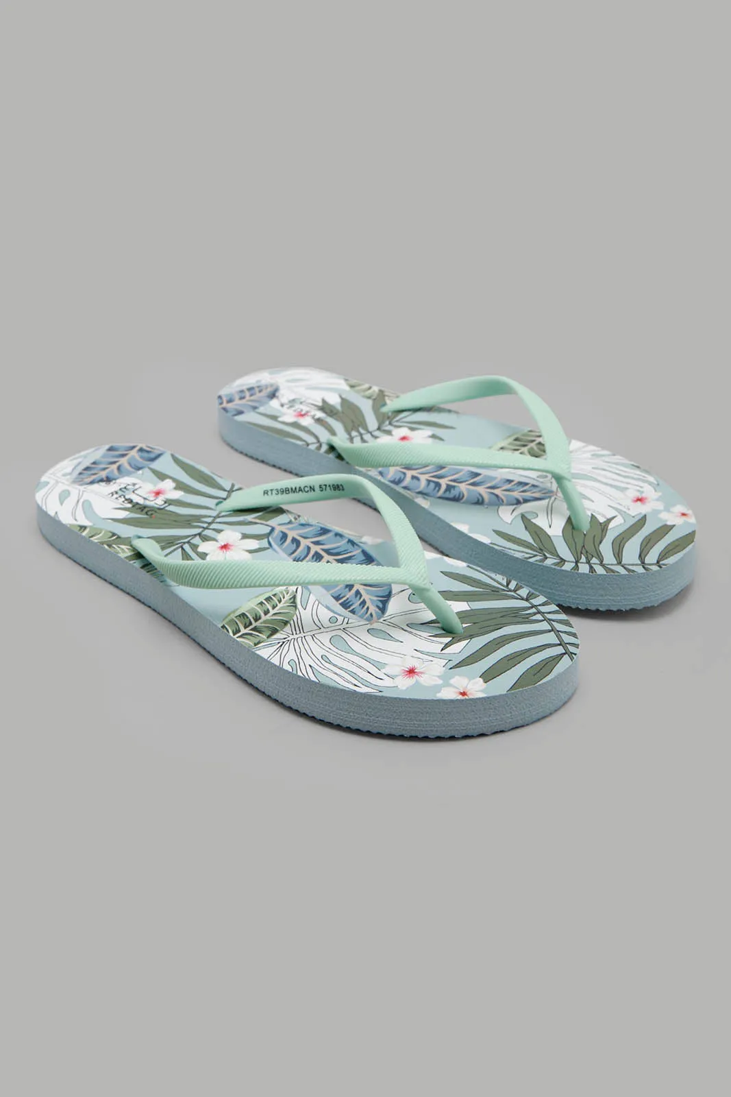 Women Mint Floral Print Flip Flop