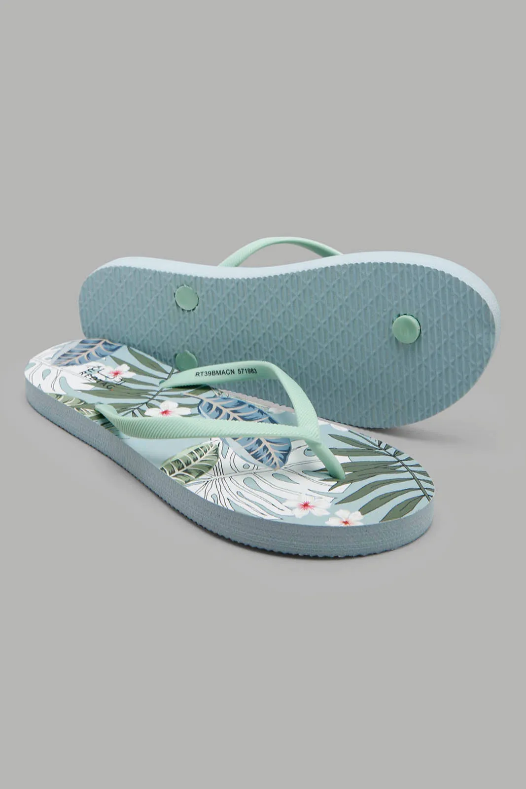 Women Mint Floral Print Flip Flop