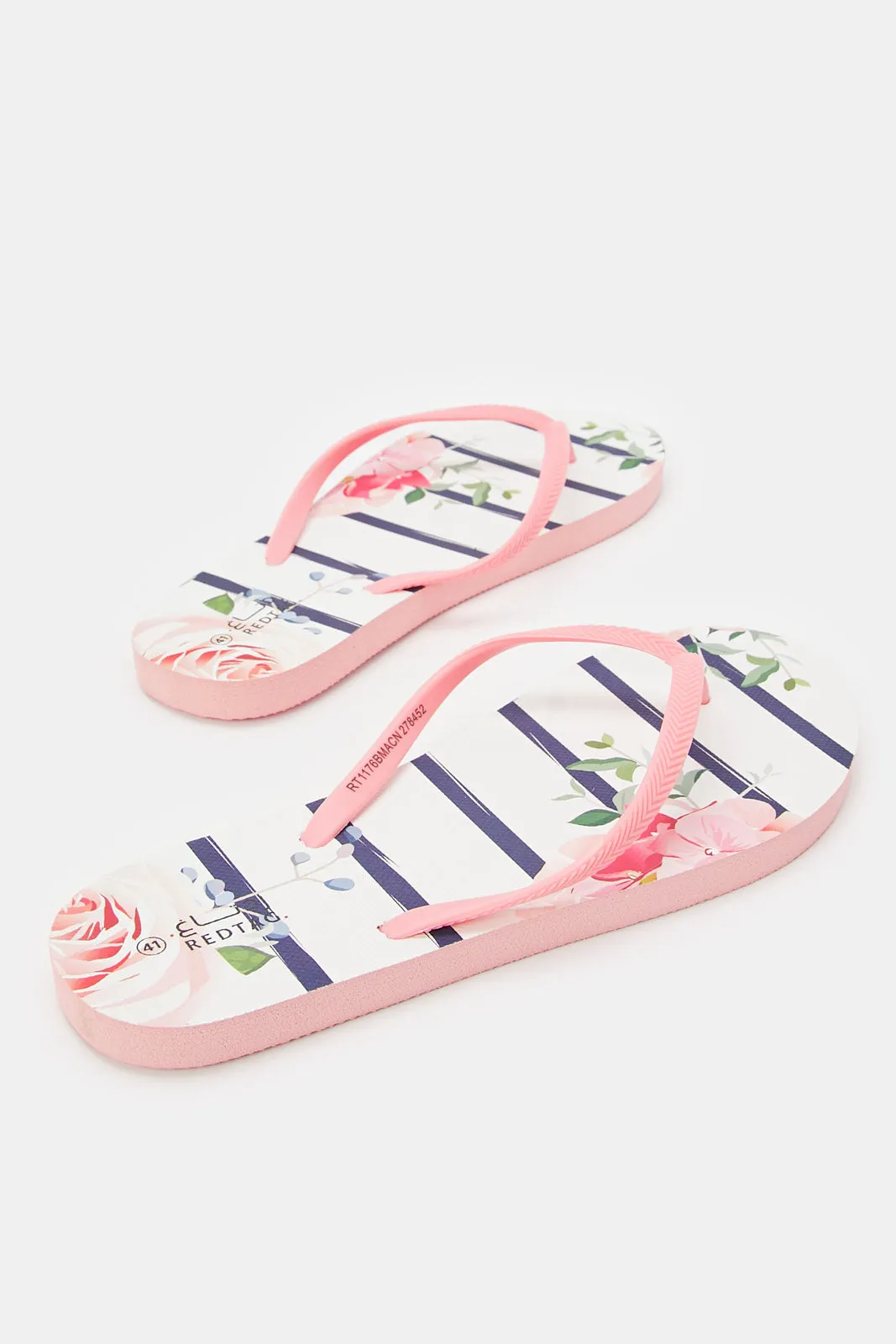 Women Pink Stripe Print Flip Flop