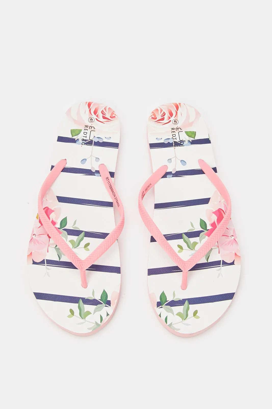 Women Pink Stripe Print Flip Flop