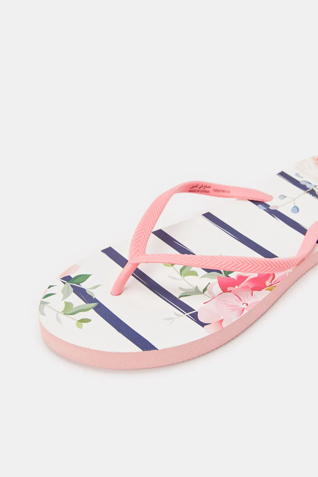 Women Pink Stripe Print Flip Flop