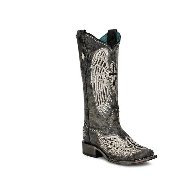 Women's Corral Black Cross & Wing Square Toe Boot